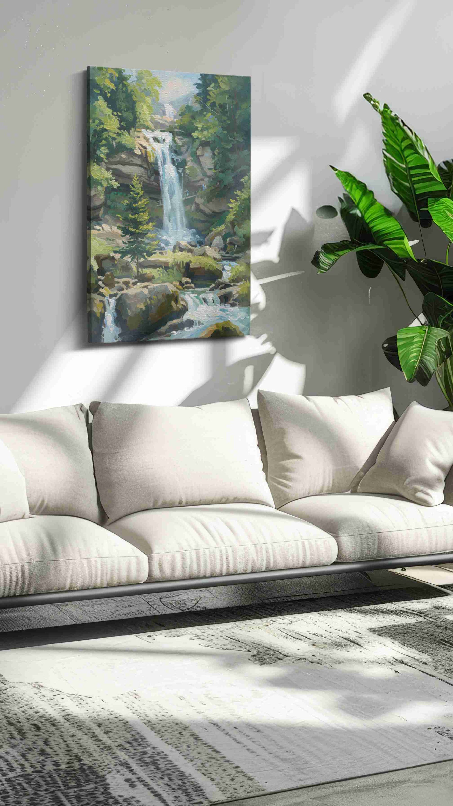 Cascading Serenity landscape canvas print, on wall, lifestyle preview