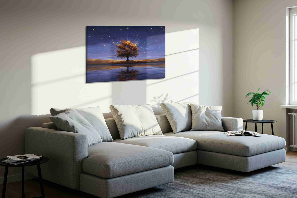 Celestial Reflection landscape canvas print, displayed in a living room