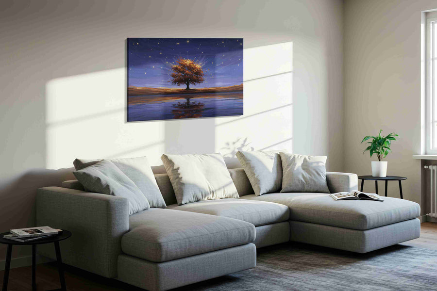 Celestial Reflection landscape canvas print, displayed in a living room