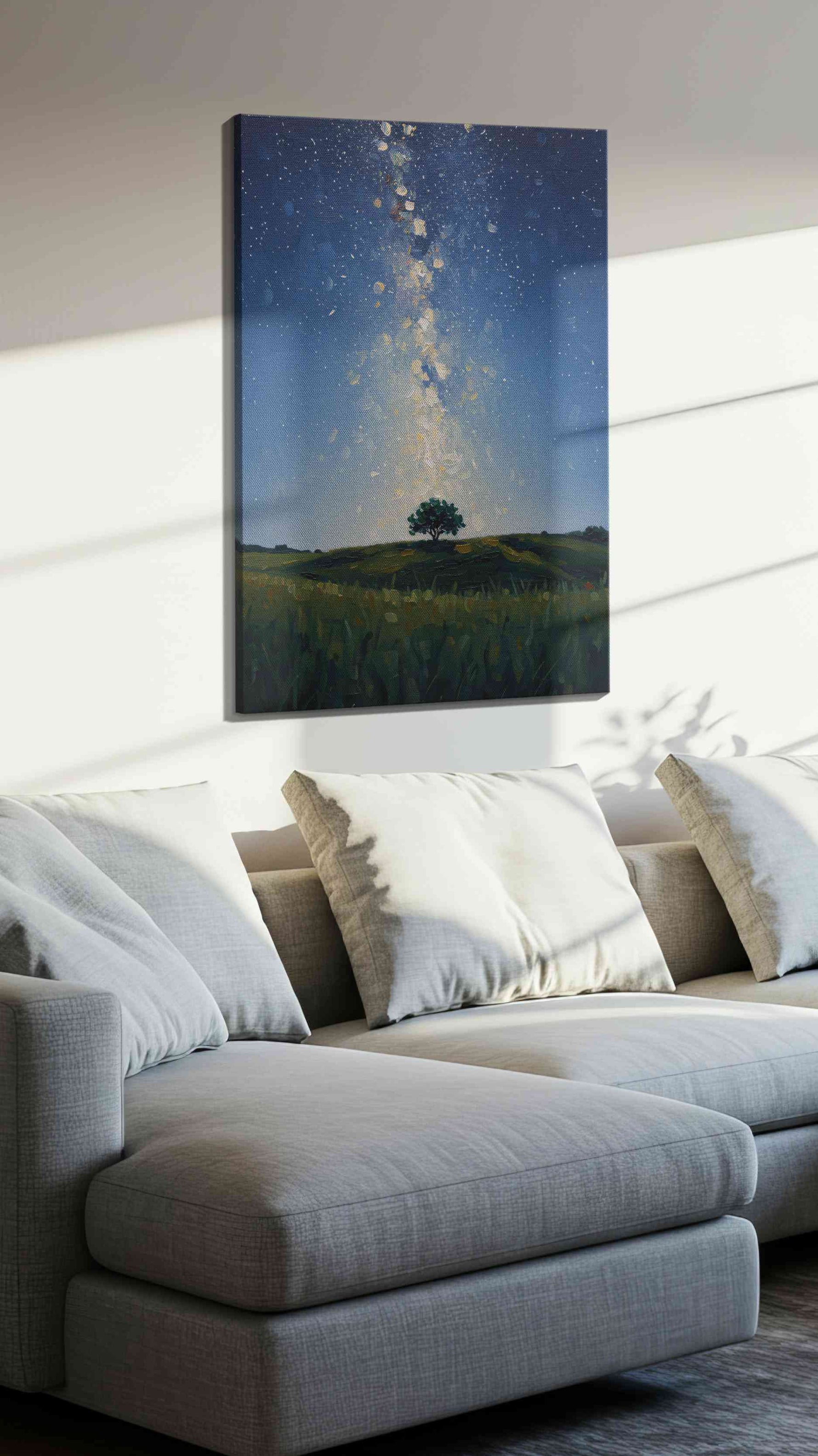 Celestial Solitude landscape canvas print, displayed in a living room