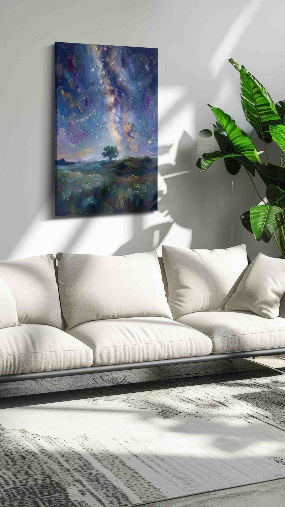 Celestial Symphony Over Fields landscape canvas print in a hung canvas mockup