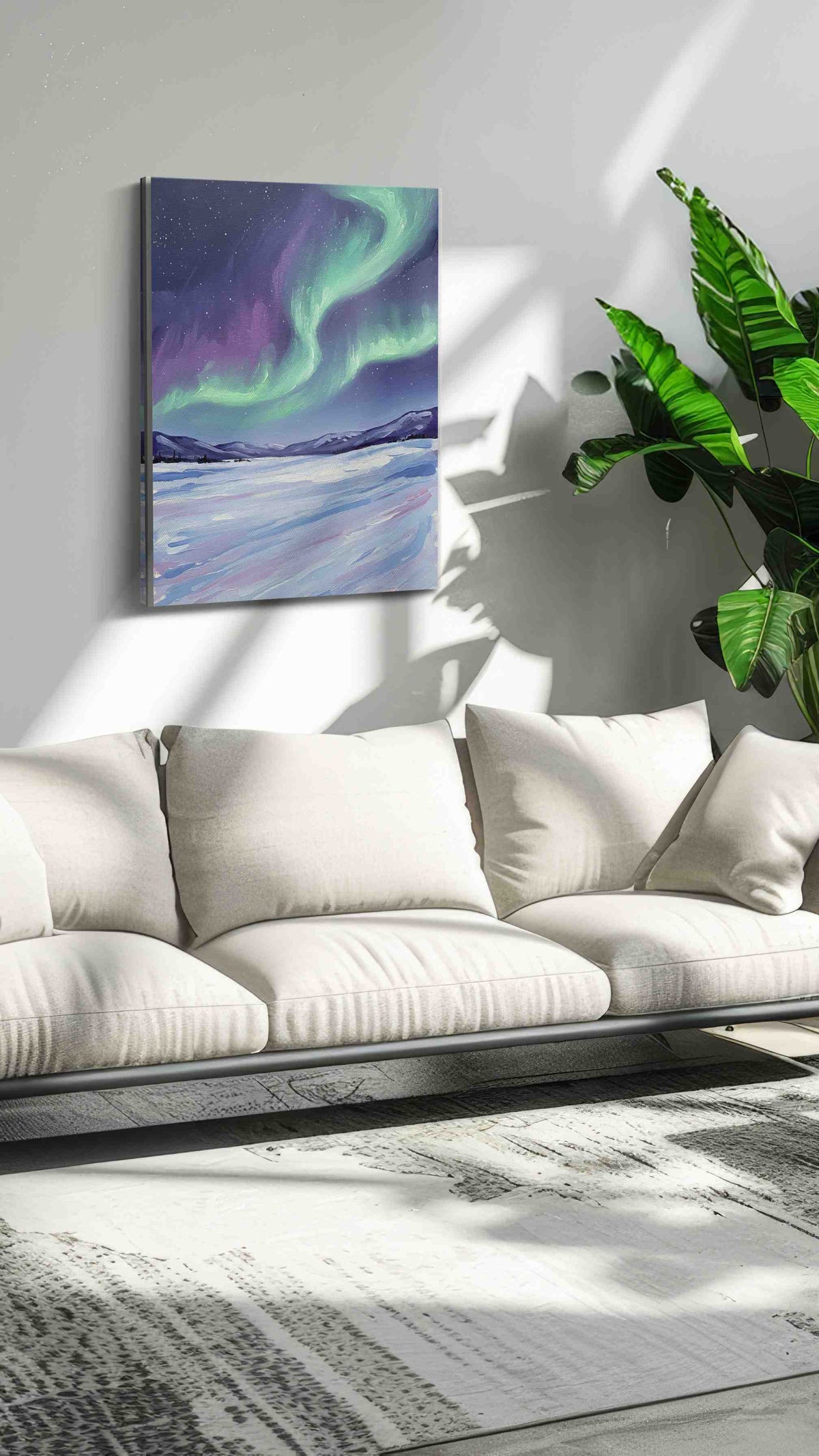 Celestial Symphony of Light landscape canvas print in a hung canvas mockup