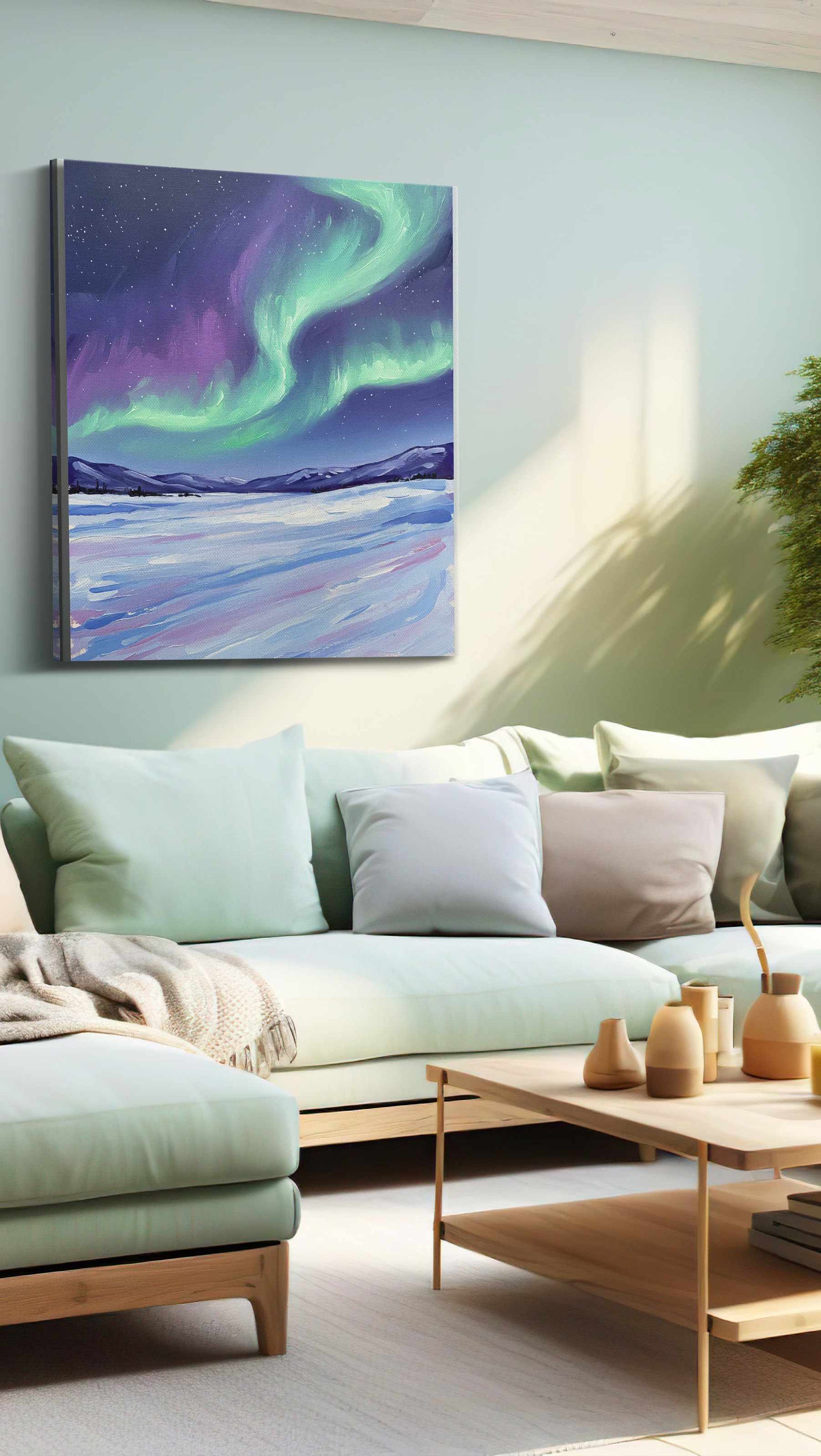 Celestial Symphony of Light landscape canvas print, hanging on wall