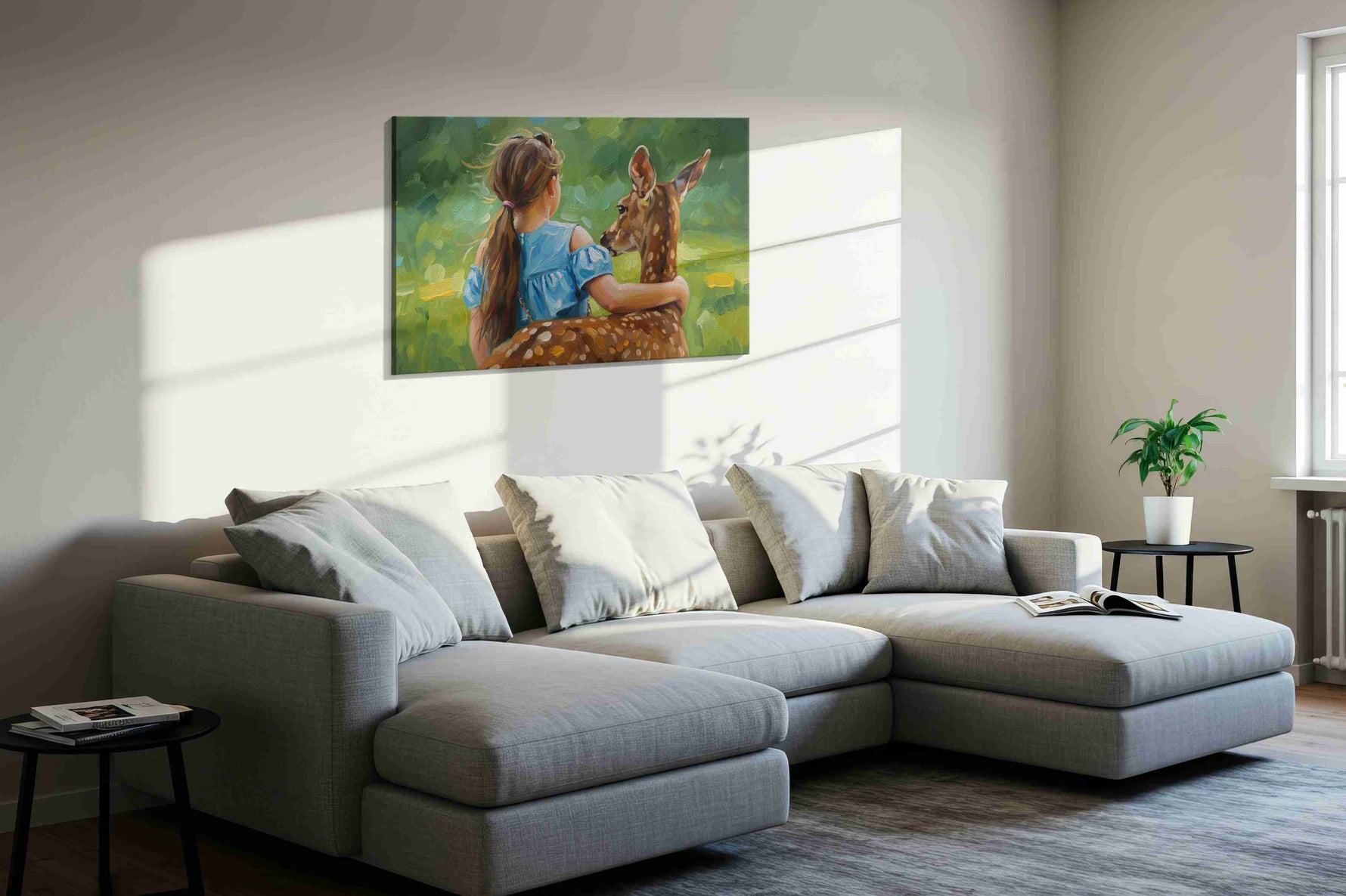 Embrace of the Wild animals canvas print in a living room scene