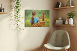 Embrace of the Wild animals canvas print, displayed in a living room
