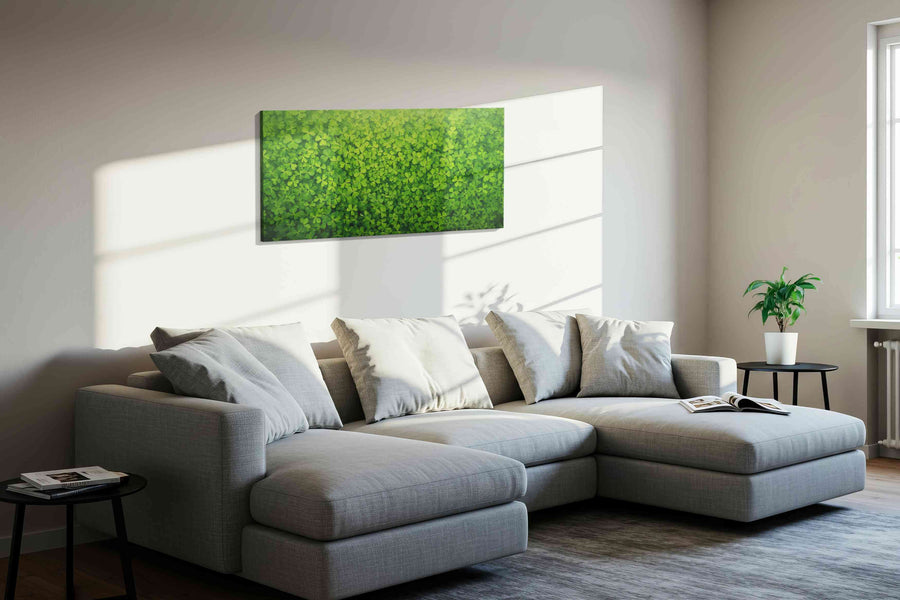 Emerald Canopy leaves canvas print in a living room scene