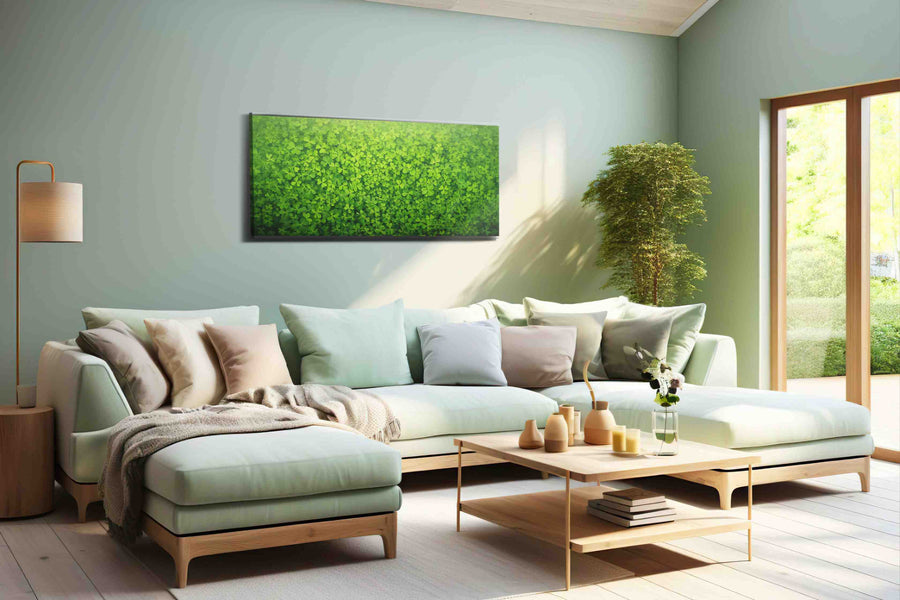 Emerald Canopy leaves canvas print, hanging on wall