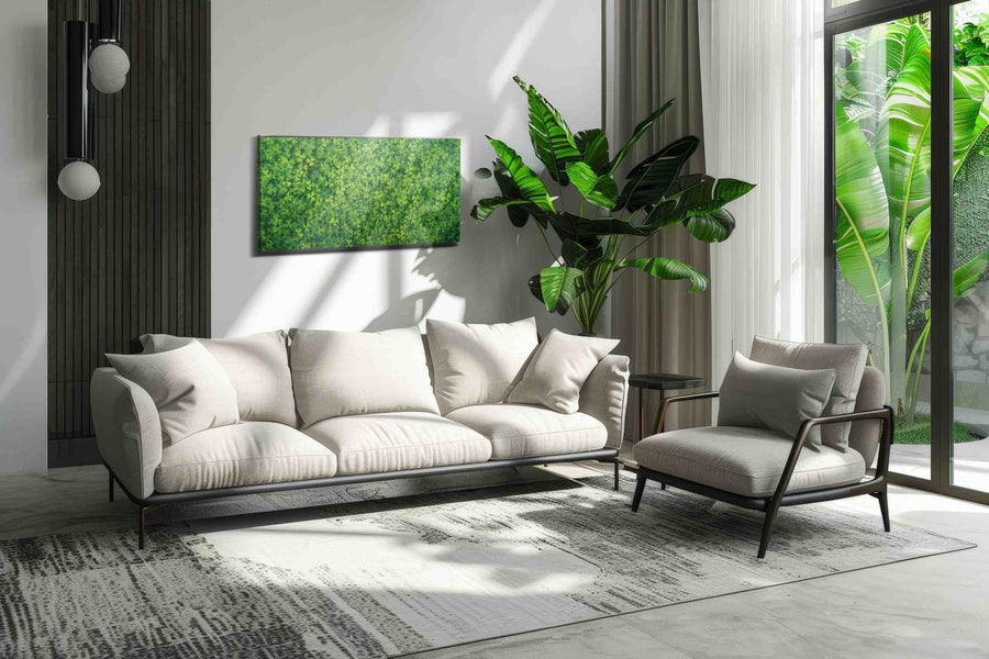 Emerald Clover Cascade leaves canvas print, on wall, lifestyle preview