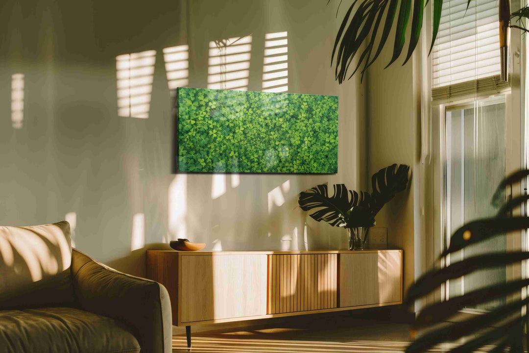 Emerald Clover Cascade – leaves canvas wall art, gallery-wrapped, ready to hang
