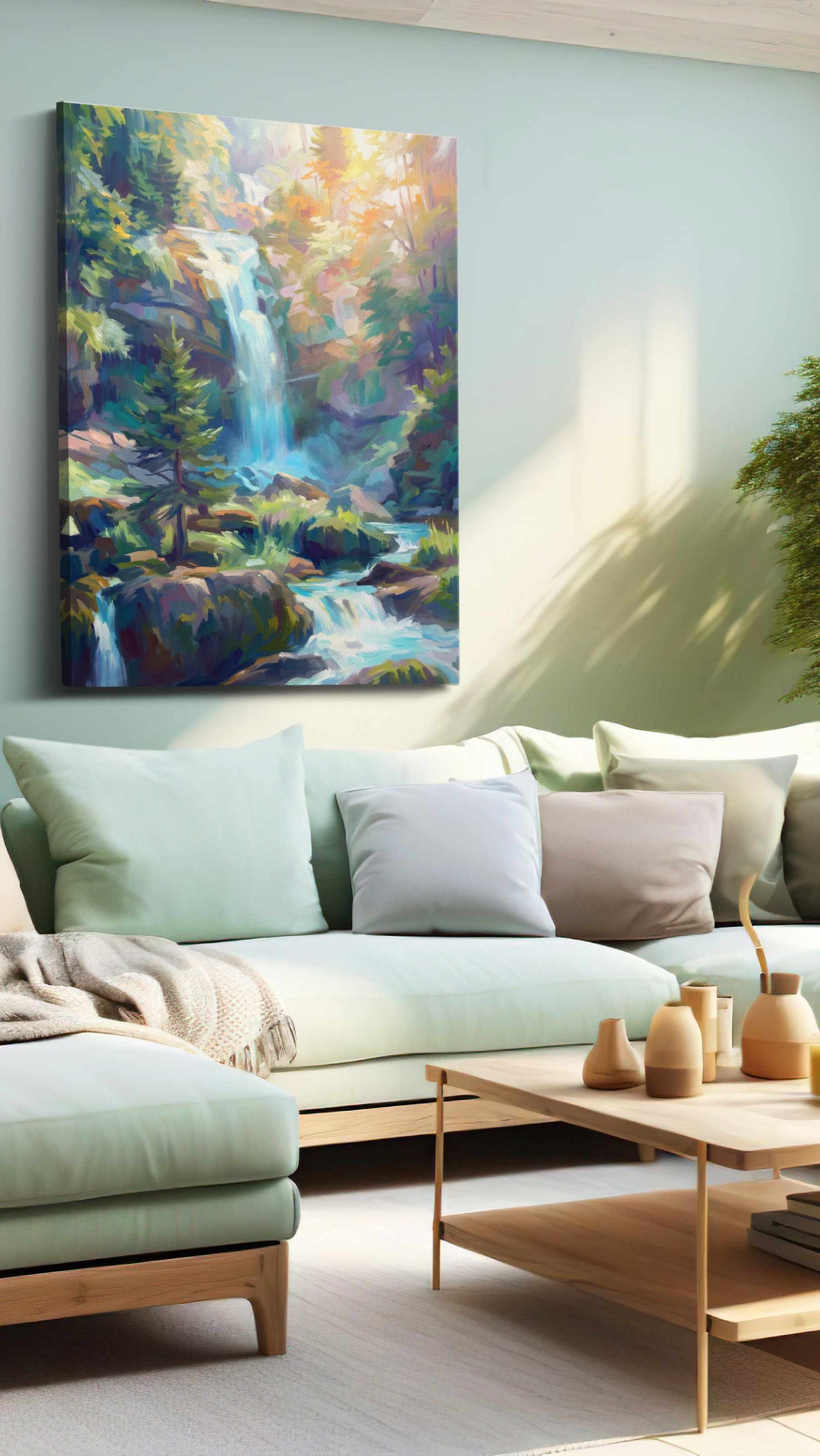 Enchanted Cascade Symphony – landscape canvas wall art, gallery-wrapped, ready to hang