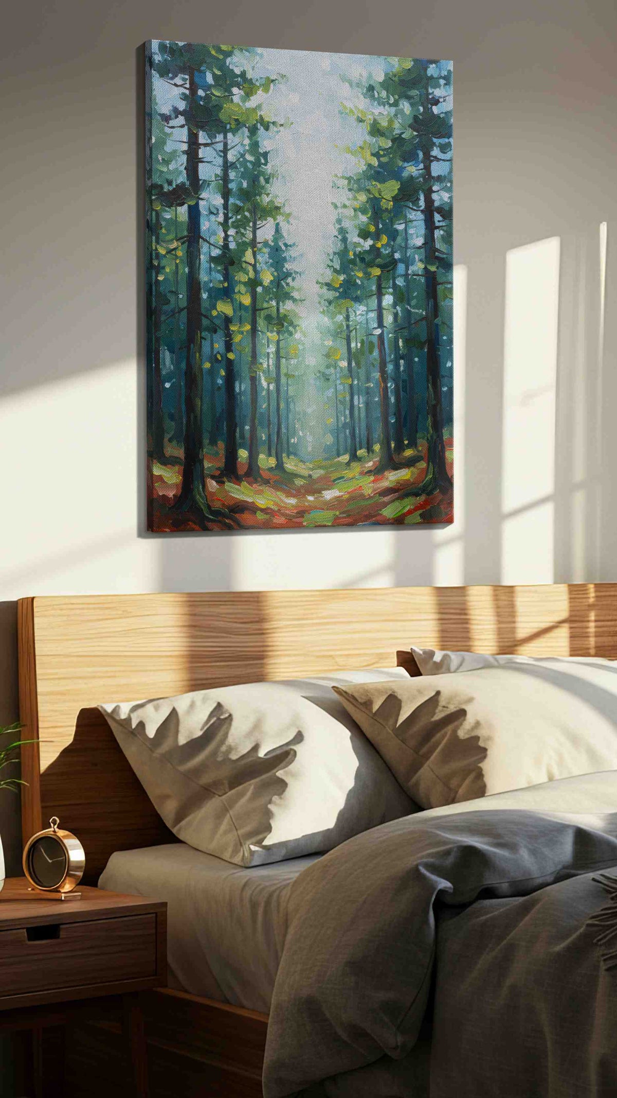 Enchanted Forest Pathway landscape canvas print, displayed in a bedroom