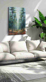 Enchanted Forest Pathway landscape canvas print, on wall, lifestyle preview