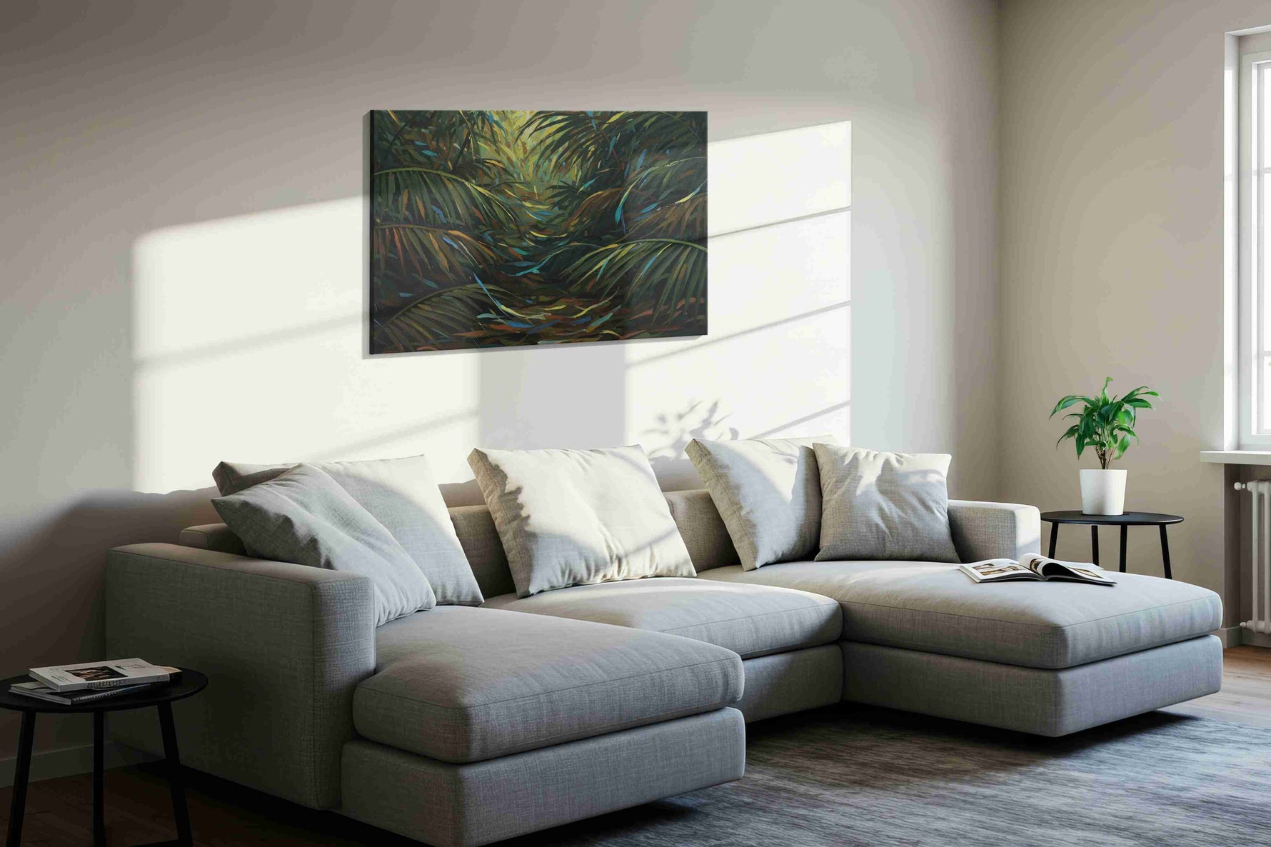 Enchanted Jungle Pathway nature canvas print in a living room scene