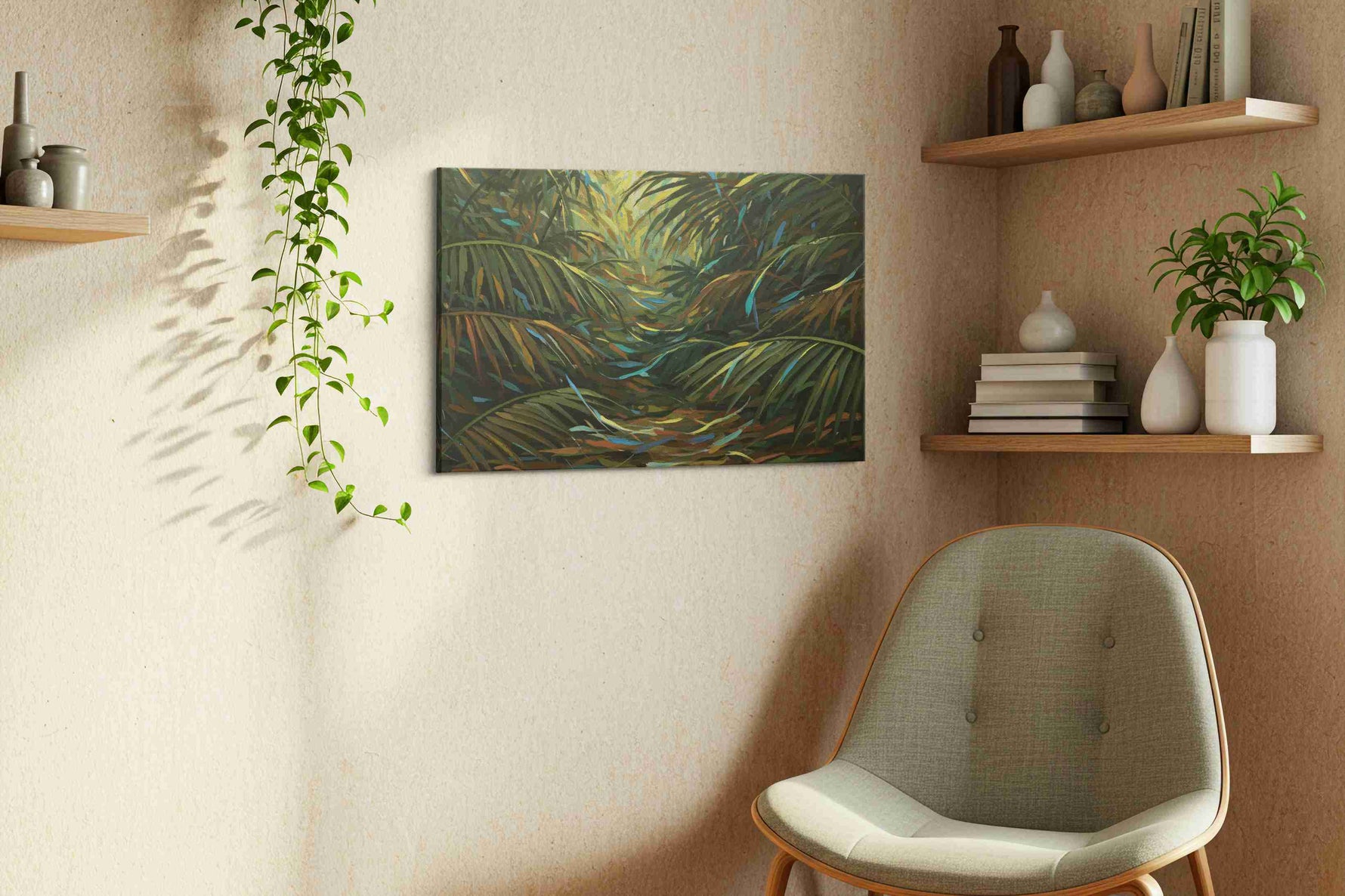 Enchanted Jungle Pathway nature canvas print, displayed in a living room