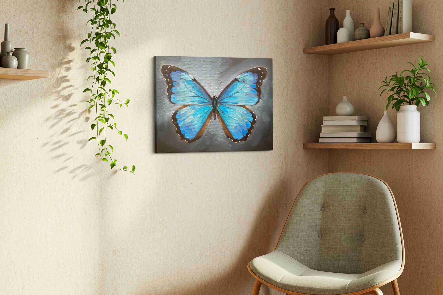 Ethereal Azure Wings animals canvas print in a living room scene