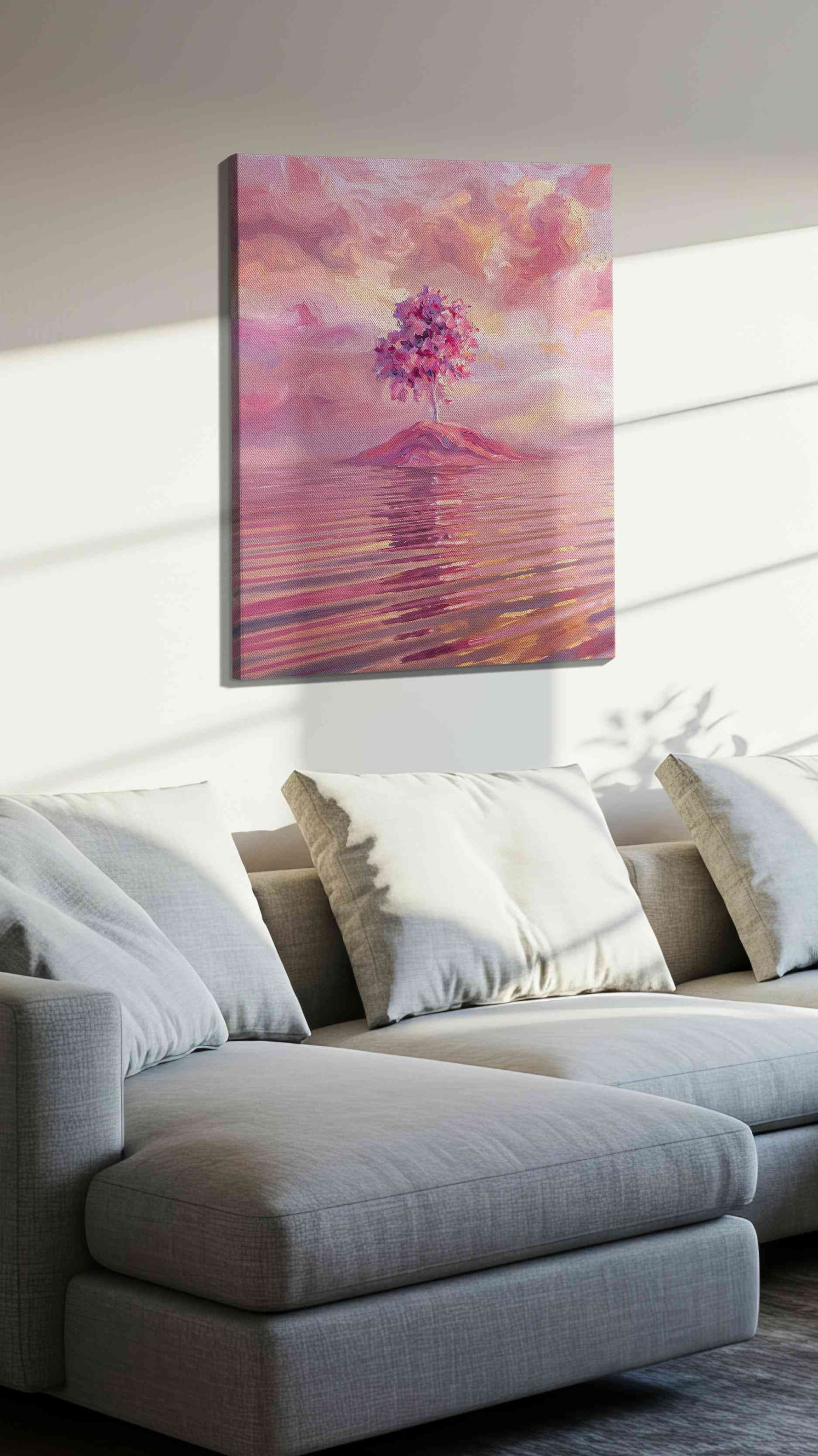 Ethereal Blossom landscape canvas print, displayed in a living room