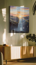 Ethereal Cascade at Dawn nature canvas print, on wall, lifestyle preview
