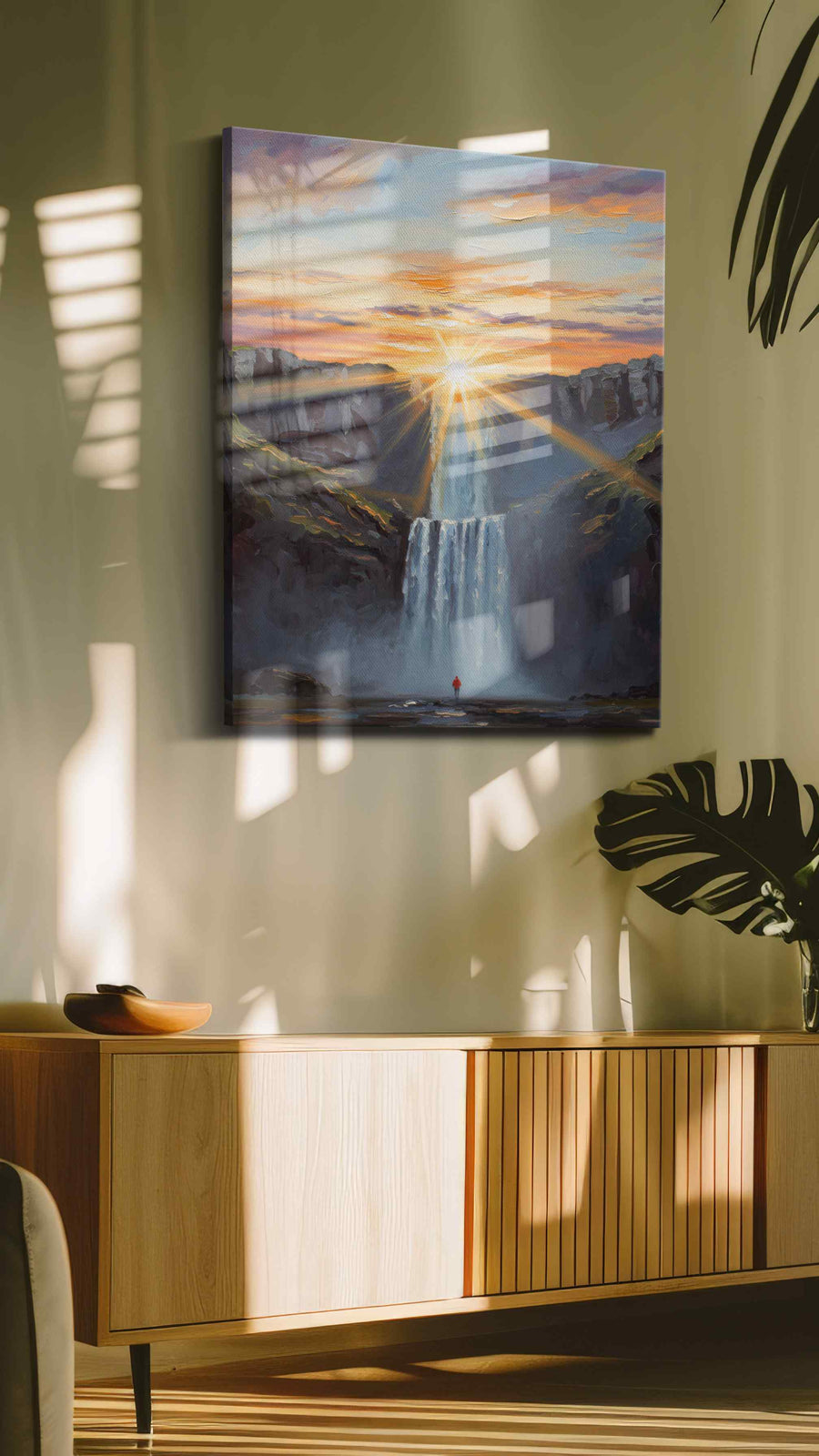 Ethereal Cascade at Dawn nature canvas print, on wall, lifestyle preview
