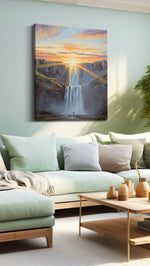 Ethereal Cascade at Dawn nature canvas print, hanging on wall
