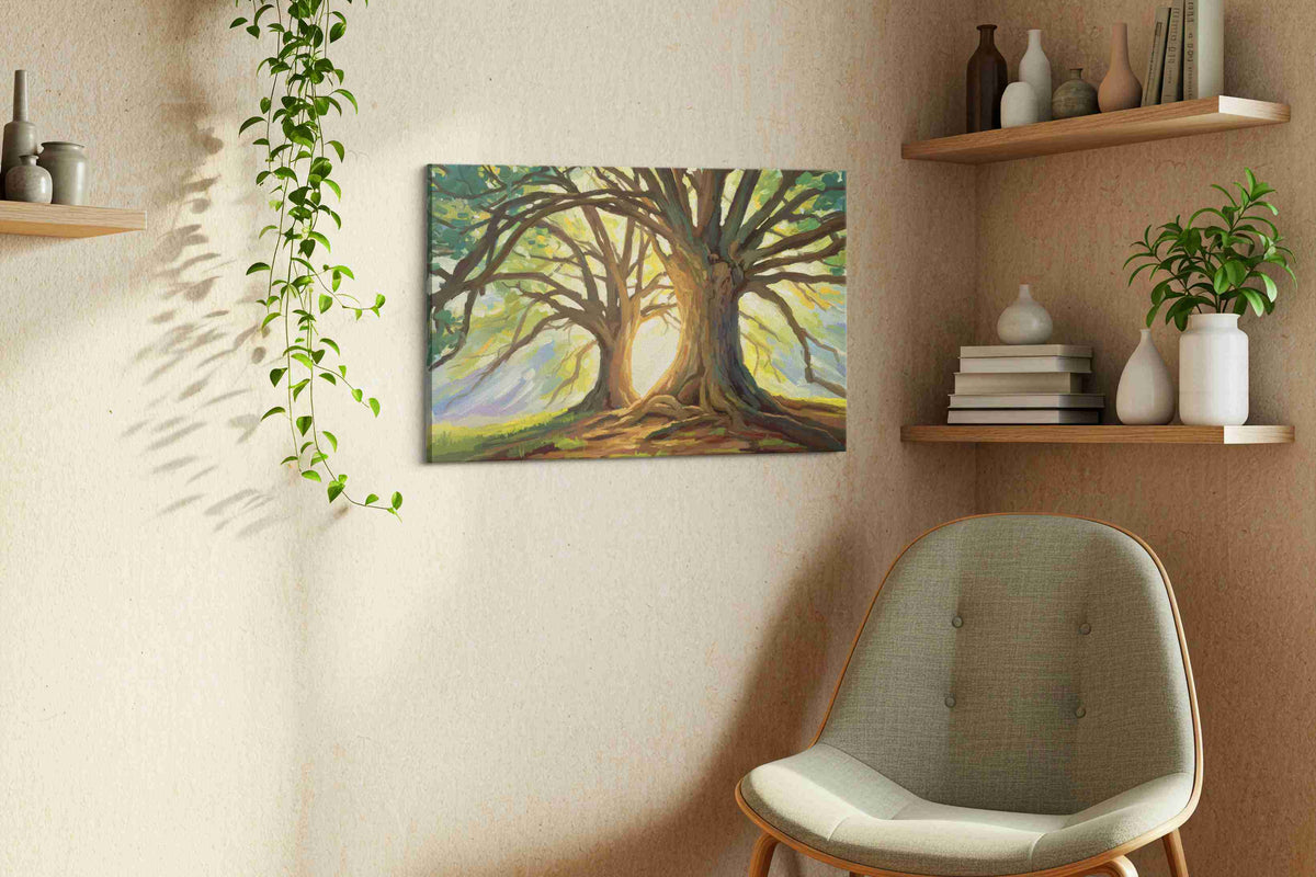 Ethereal Dawn Through The Trees nature canvas print, hanging on wall — view 2