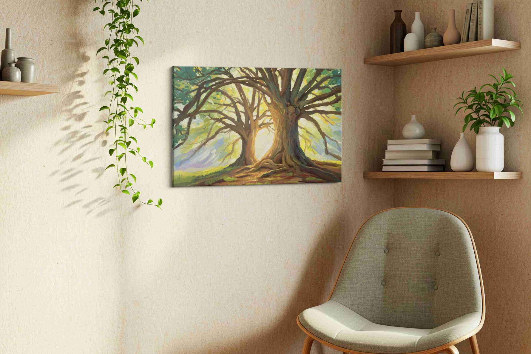 Ethereal Dawn Through The Trees nature canvas print, hanging on wall — view 2