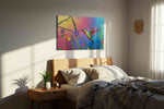 Ethereal Hummingbird Symphony birds canvas print, displayed in a bedroom