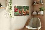 Garden Squirrel Symphony animals canvas print, displayed in a living room