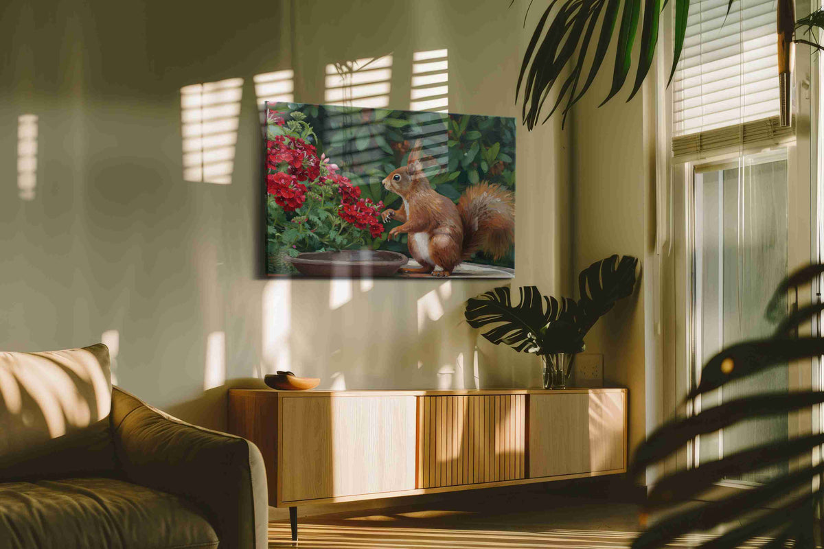 Garden Squirrel Symphony animals canvas print, on wall, lifestyle preview