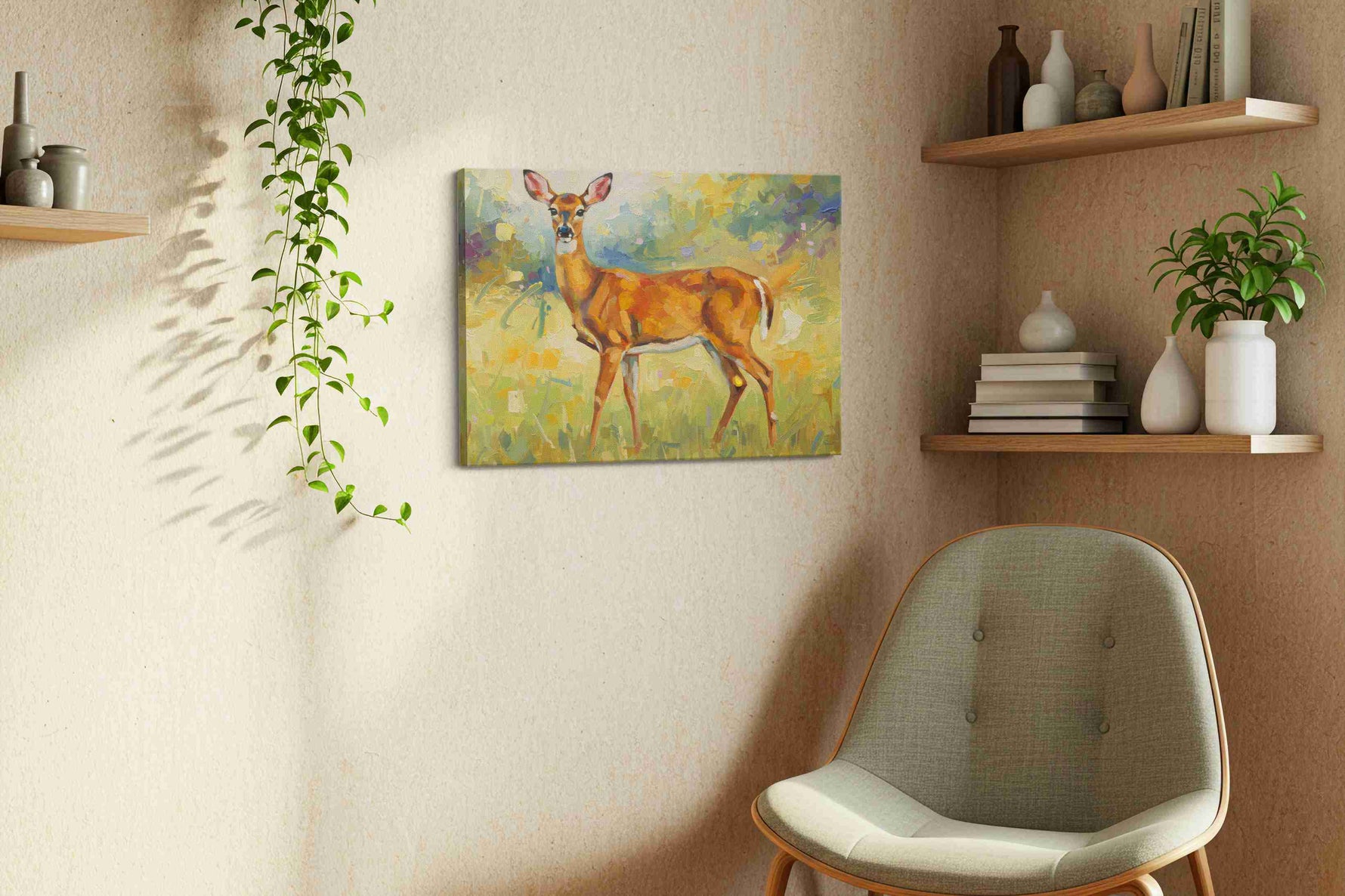Graceful Meadow Serenade animals canvas print, displayed in a living room