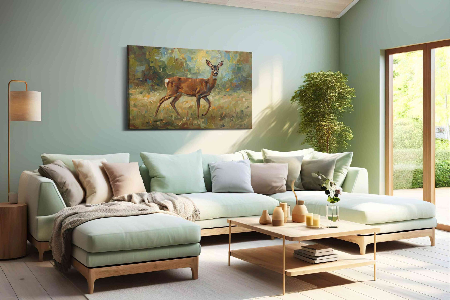 Graceful Woodland Stroll animals canvas print, hanging on wall
