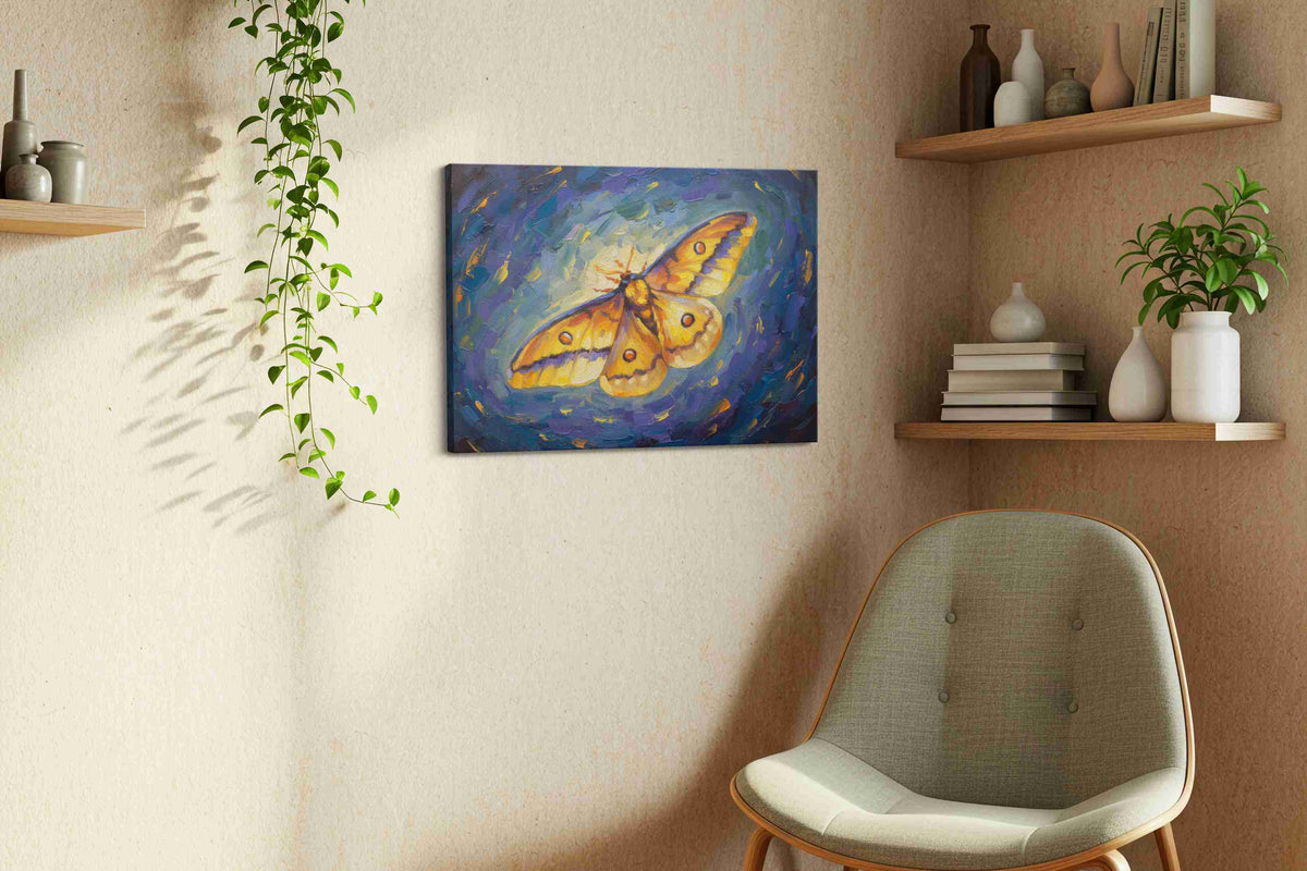 Luminous Flutter in the Night nature canvas print, hanging on wall — view 2