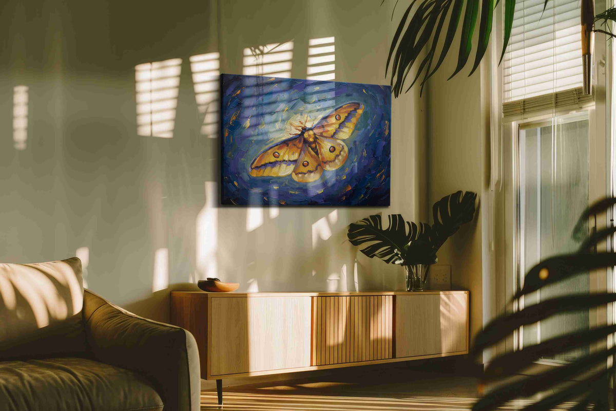 Luminous Flutter in the Night nature canvas print in a hung canvas mockup