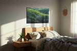 Luminous Verdant Waves nature canvas print, displayed in a bedroom