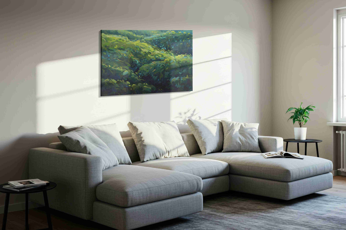 Luminous Verdant Waves nature canvas print in a living room scene