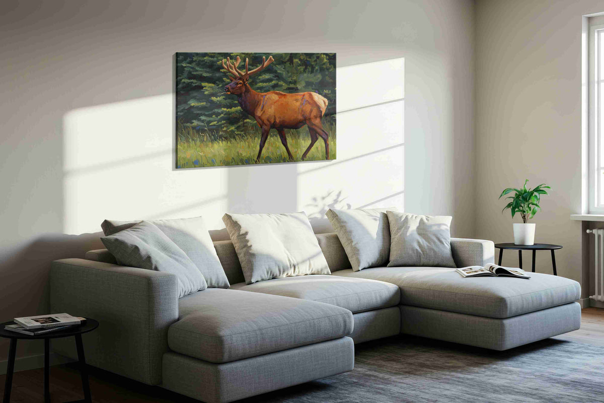 Majestic Forest Wanderer animals canvas print, displayed in a living room
