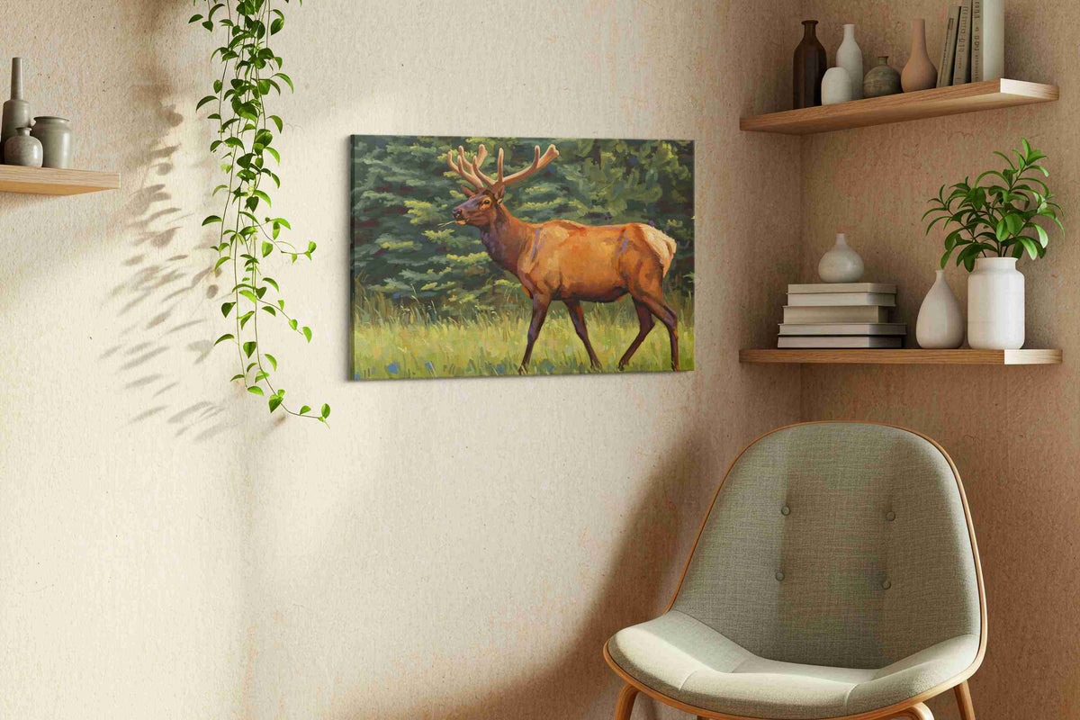 Majestic Forest Wanderer animals canvas print styled in a living room