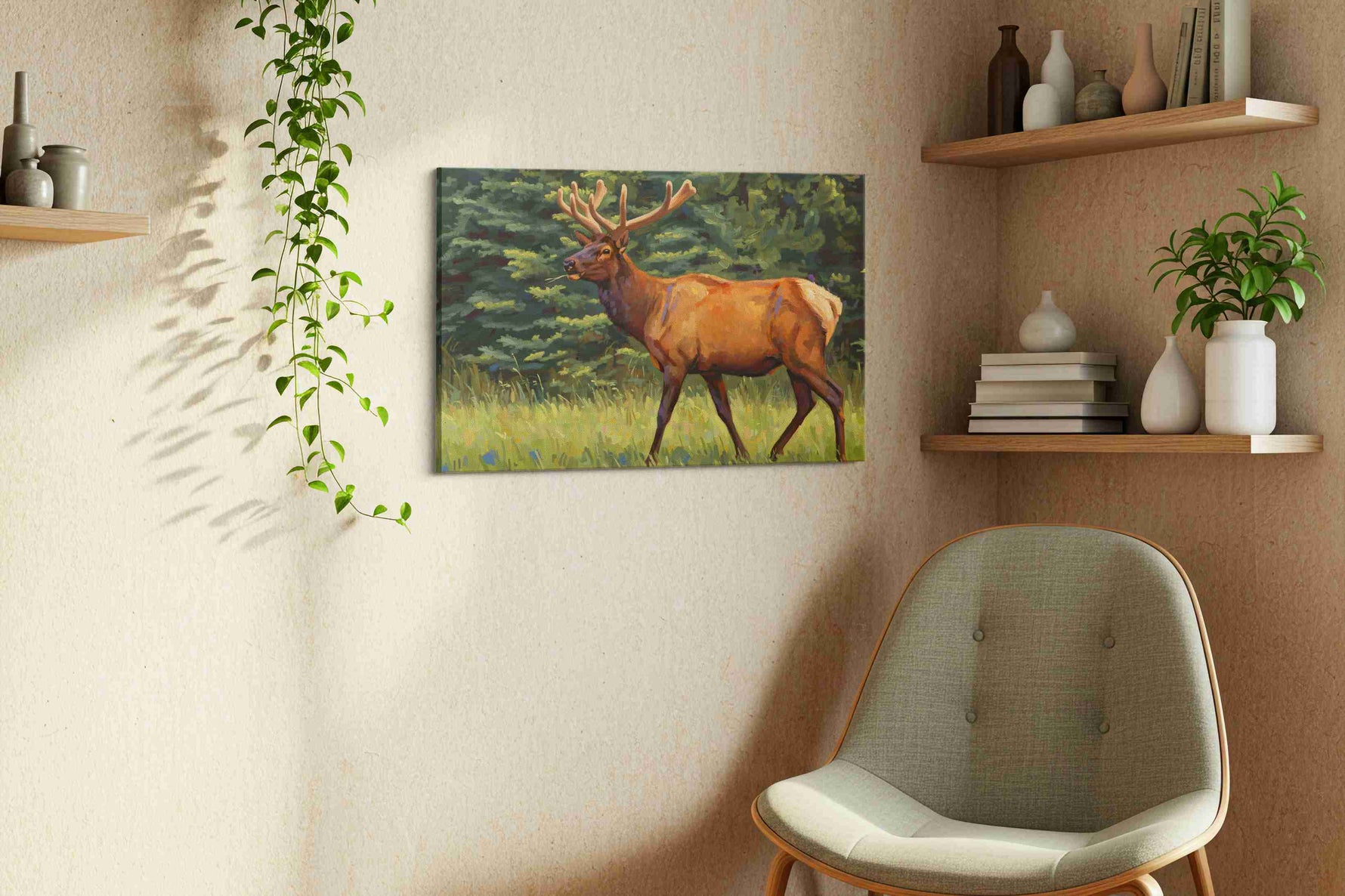 Majestic Forest Wanderer animals canvas print styled in a living room