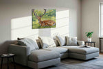 Majestic Meadow Guardian animals canvas print, displayed in a living room