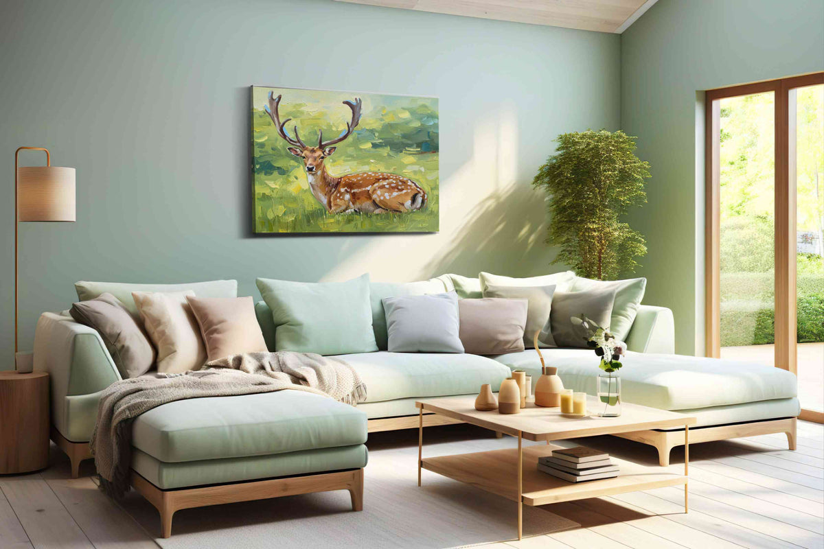 Majestic Meadow Guardian animals canvas print, hanging on wall