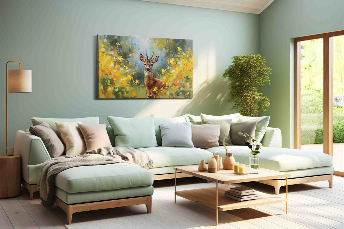 Serenade of the Meadow animals canvas print, hanging on wall