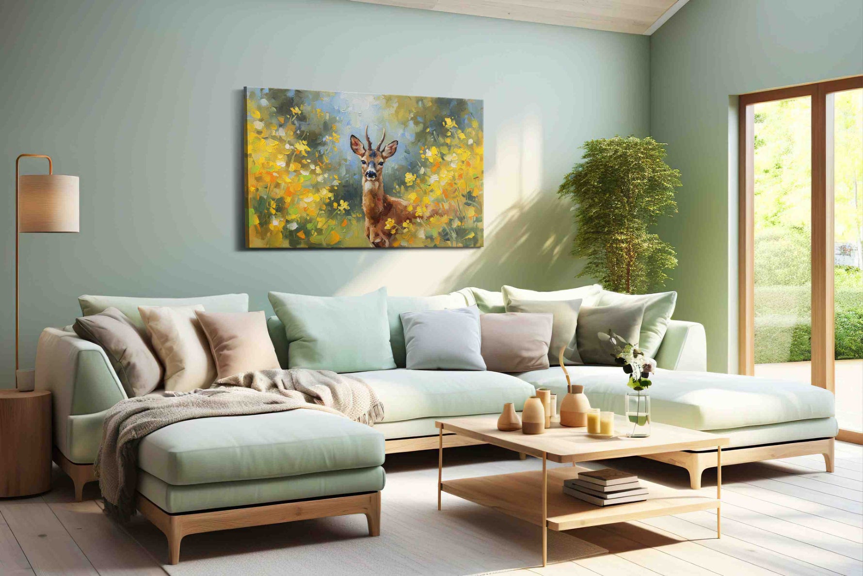 Serenade of the Meadow animals canvas print, hanging on wall