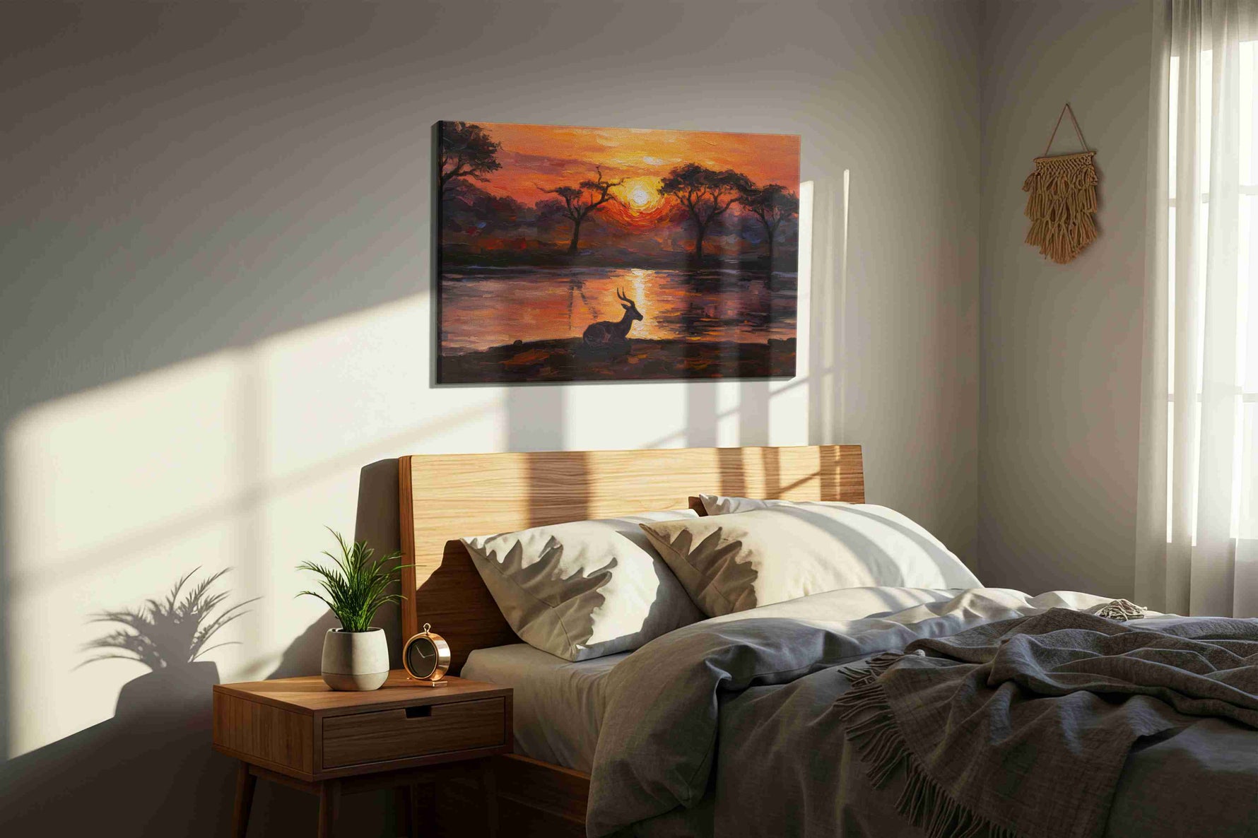 Serenade of the Savannah landscape canvas print, displayed in a bedroom