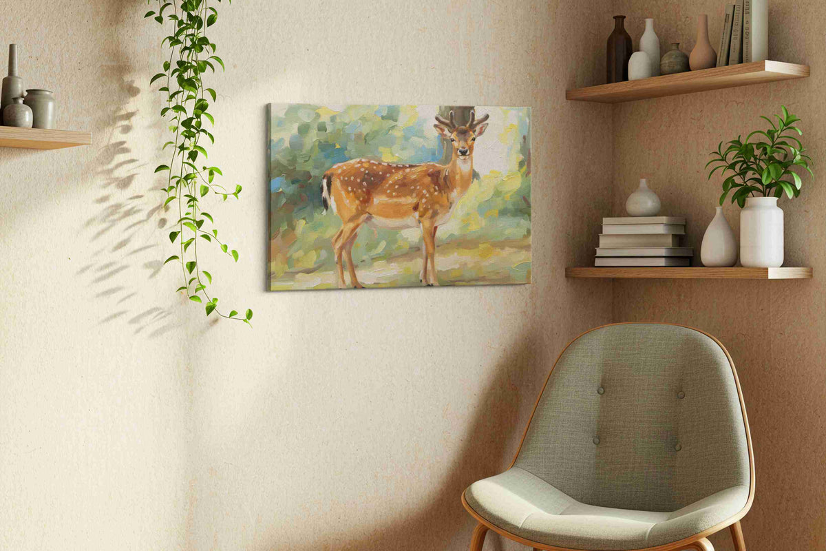 Serenity in the Glade animals canvas print, displayed in a living room