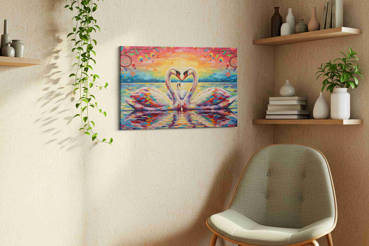 Symphony of Serenity birds canvas print, displayed in a living room