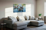 Tranquil Glide of Waterfowl animals canvas print, displayed in a living room