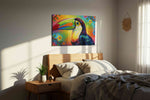 Tropical Symphony of Colors birds canvas print, displayed in a bedroom