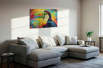Tropical Symphony of Colors birds canvas print, displayed in a living room