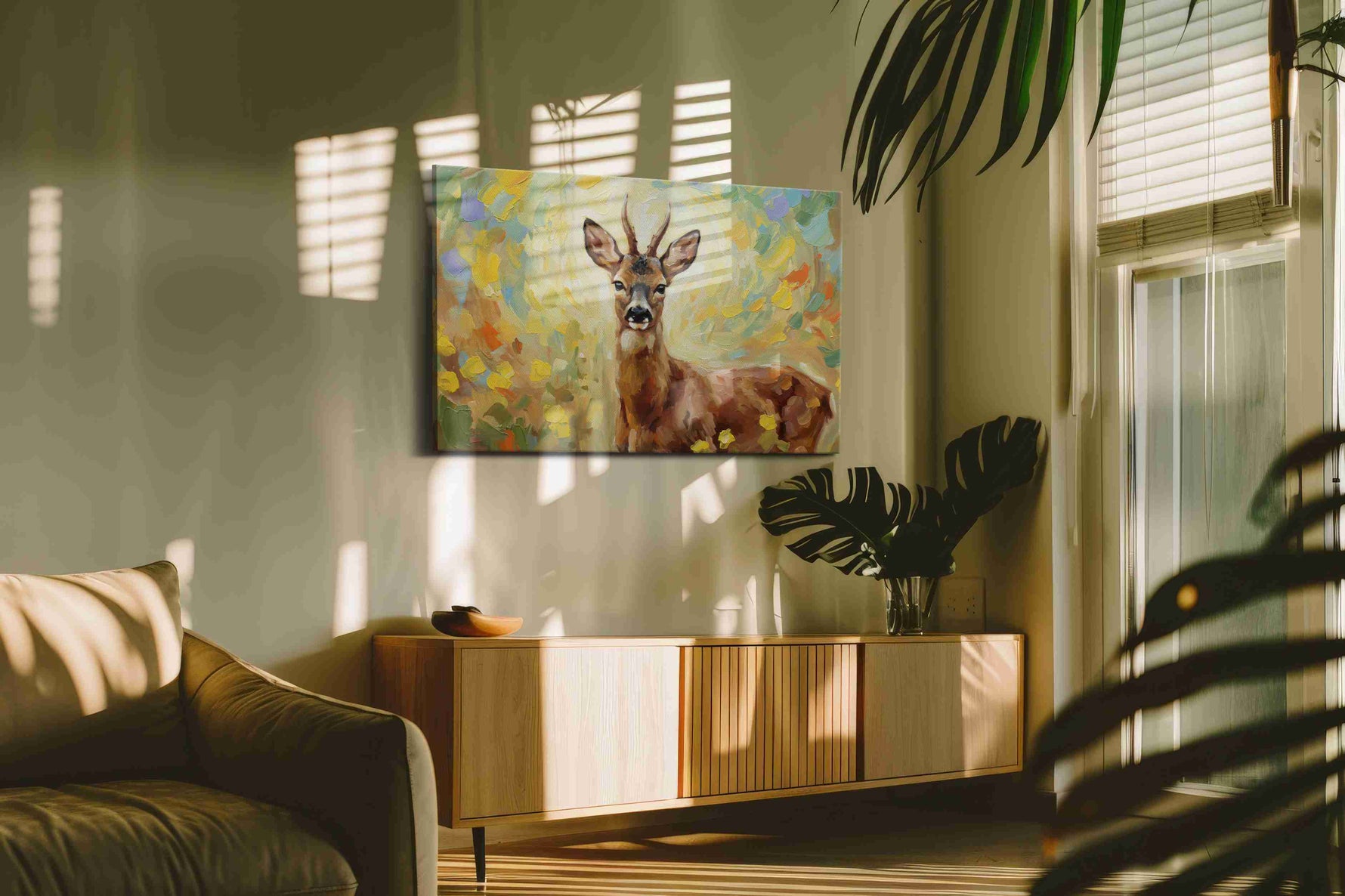 Whimsical Woodland Encounter – animals canvas wall art, gallery-wrapped, ready to hang
