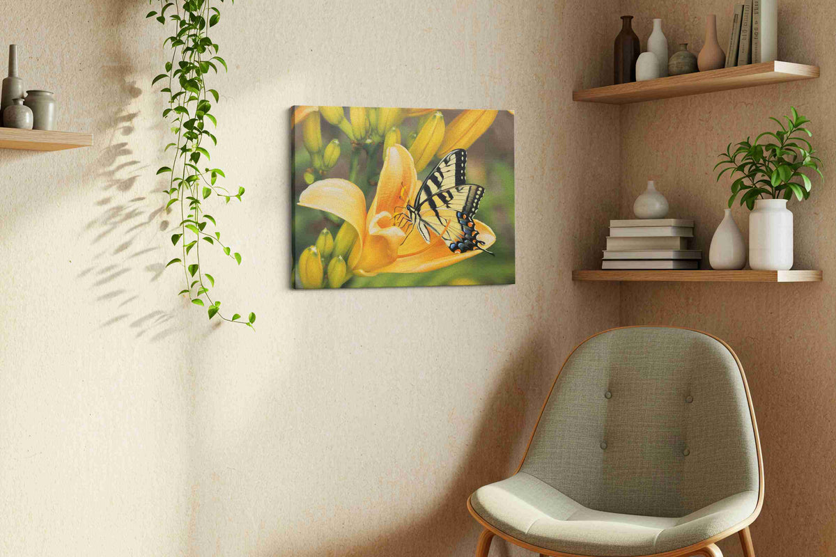 Whisper of the Butterfly Bloom floral canvas print, hanging on wall — view 3