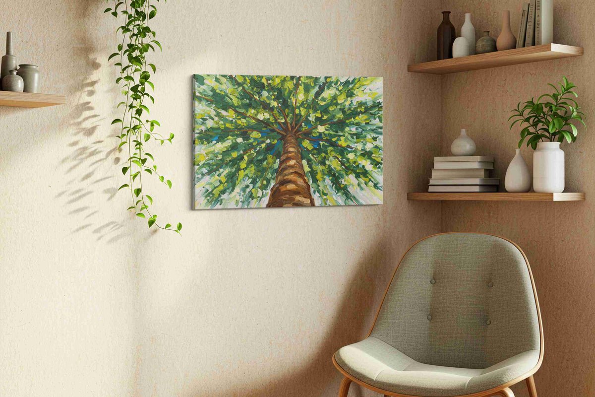 Whispering Canopy nature canvas print, displayed in a living room